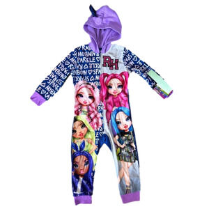 New Girl's Rainbow‎ High One Piece Zip Up Sleeper Pajamas size XS 4/5